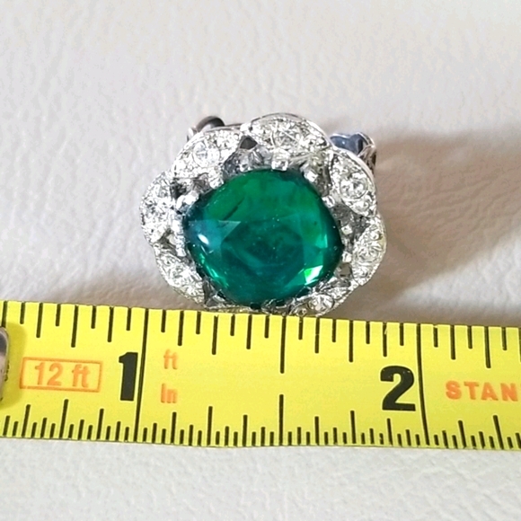 Hand Cradted Repurposed Vintage Rhinestone Adjustable Silver Tone Band Ring - Picture 15 of 16